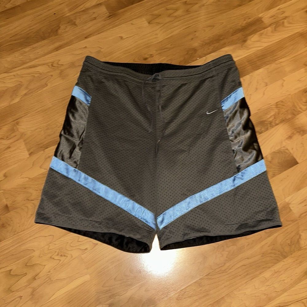 Vintage Nike Shorts Mens Blue Gray Black Reversible Shiny Basketball Shorts XXL